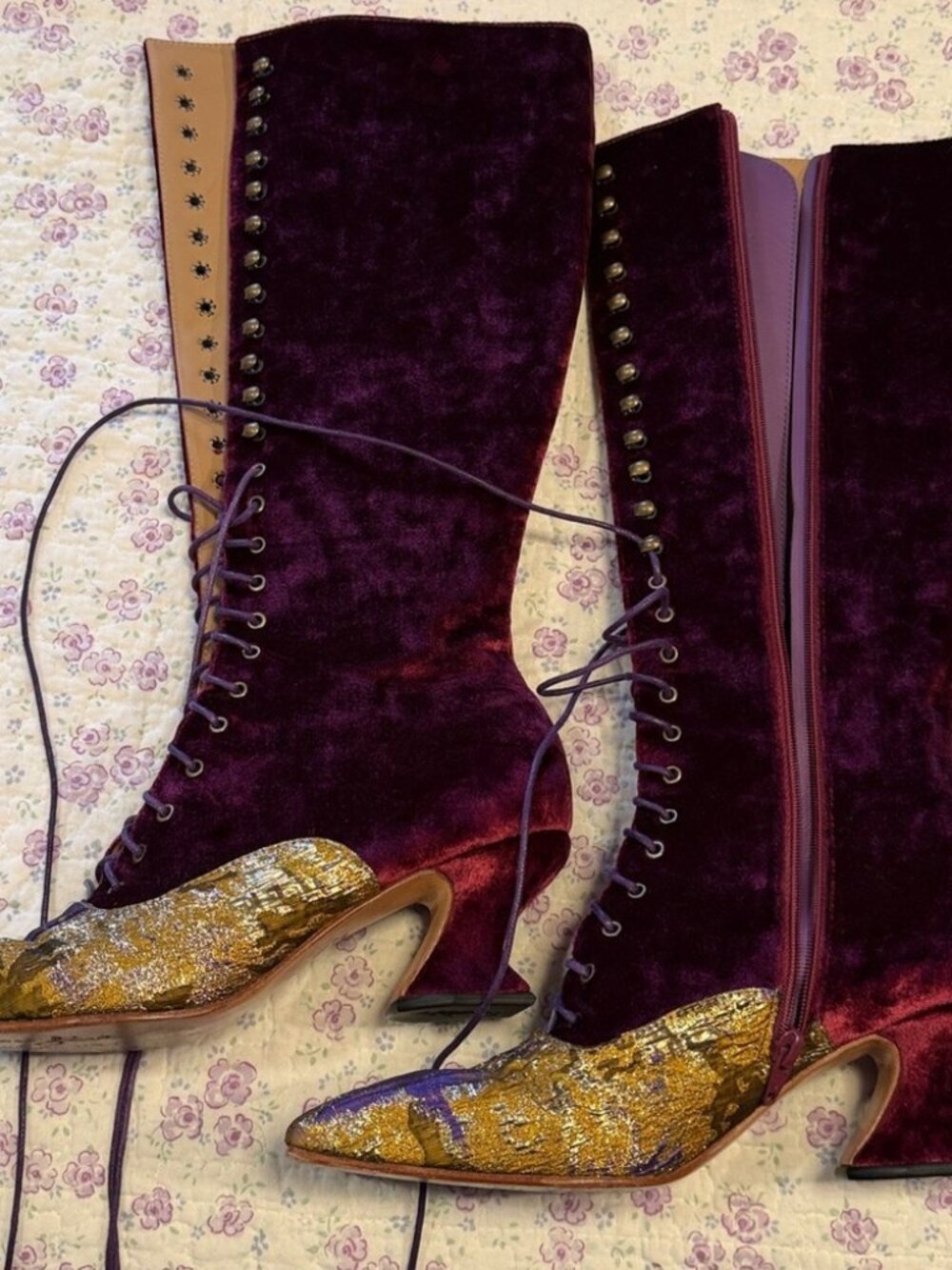Fluevog- Noble purple gold tall square toe boot 8.5